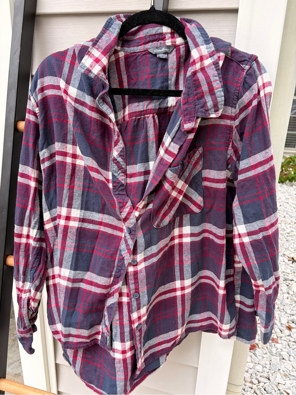 Eddie Bauer Navy Burgundy Plaid Flannel Shirt Size XXL